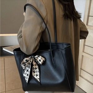 Women’s Large Capacity Minimalist Tote Bag With Bow Scarf